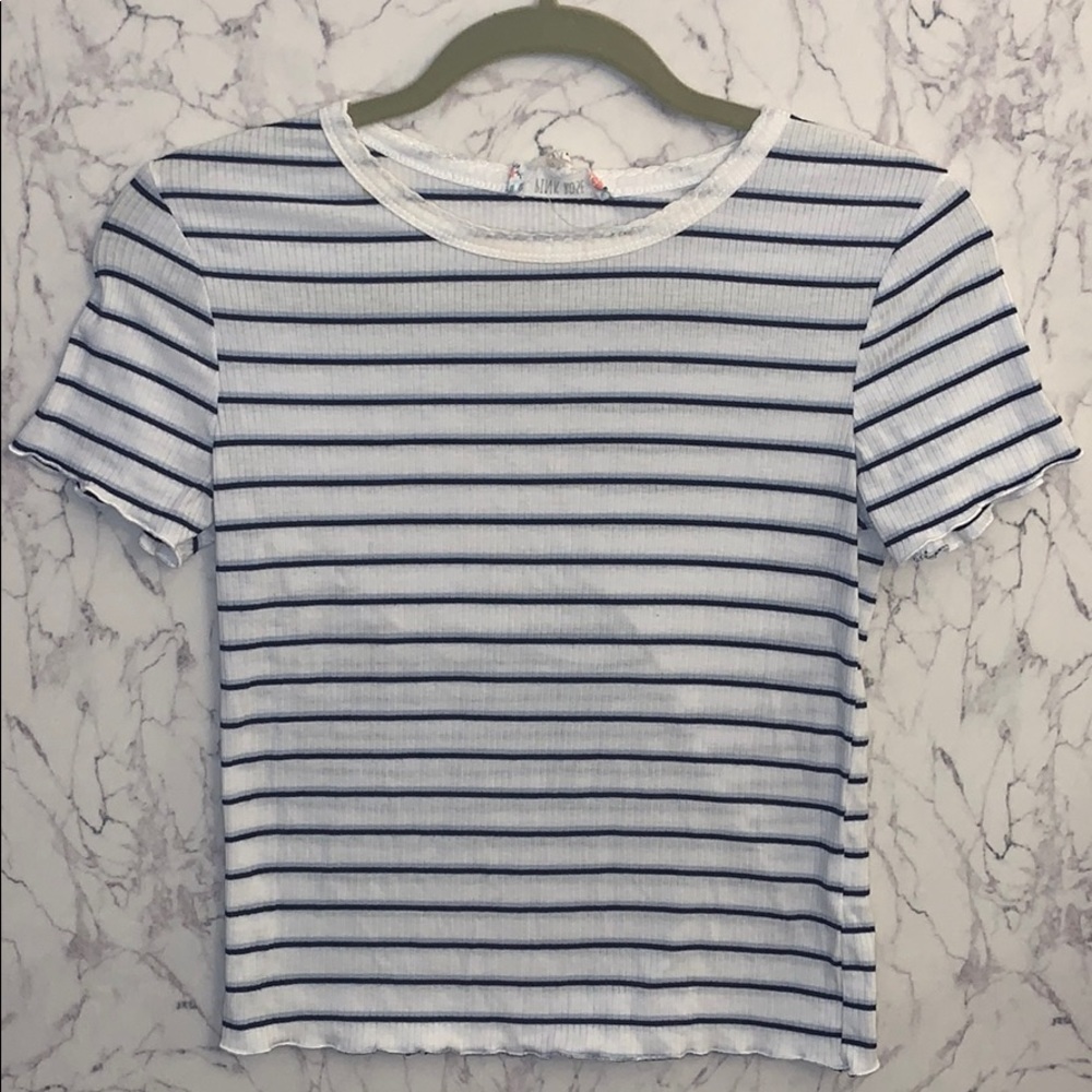 Striped white and navy blue crop top